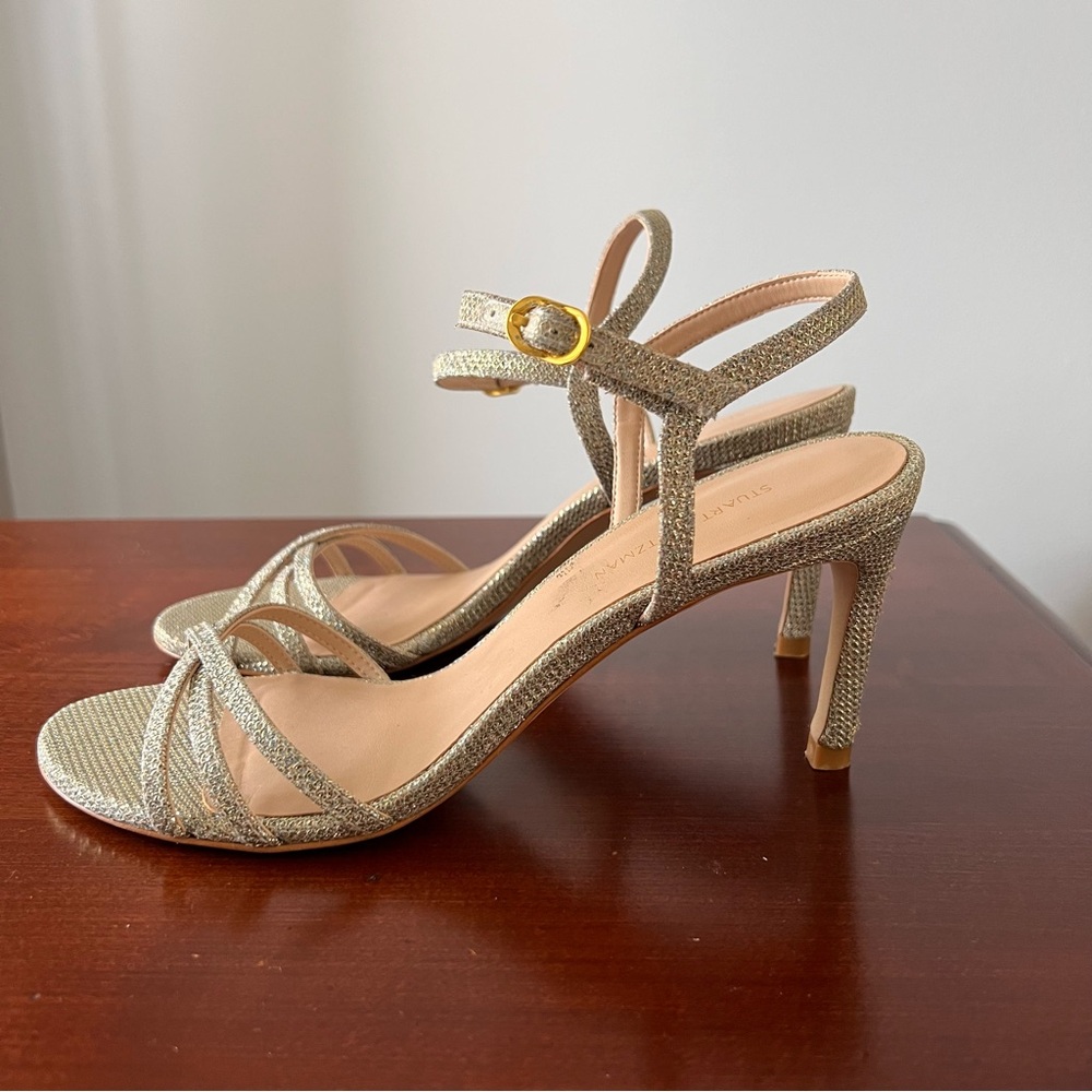 Stuart Weitzman Silver Heels with Adjustable Strap